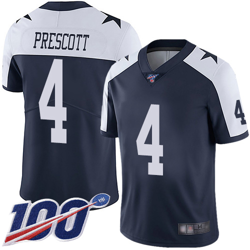 Men Dallas Cowboys Limited Navy Blue Dak Prescott Alternate 4 100th Season Vapor Untouchable Throwback NFL Jersey